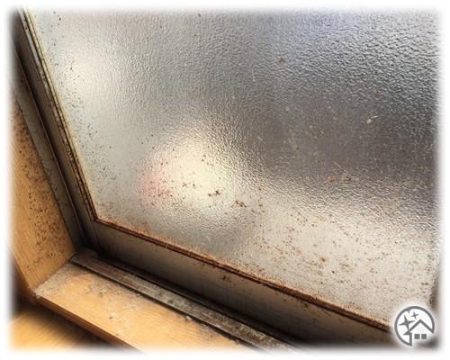 窓の木枠に発生した黒カビと粉カビをカビ取り侍で除去・消臭した画像_before